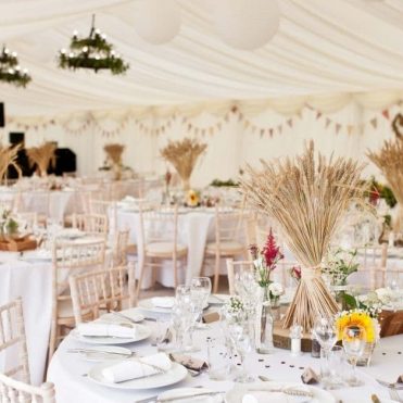 marquee beautifully set up ready for the wedding.